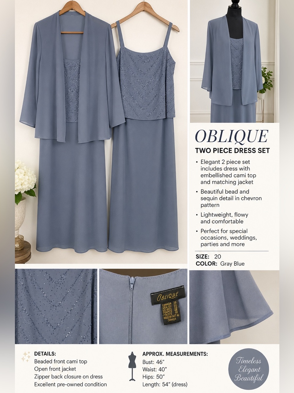 cleo Dusty Blue Embellished Two-Piece Maxi Dress Set